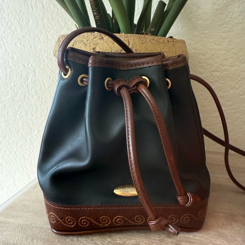 Liz Claiborne Black and Brown Drawstring Shoulder Bag